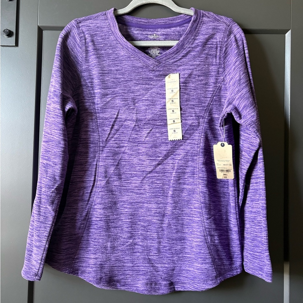 NWT St. John's Bay Active Heathered Purple V‑Neck Long Sleeve Fleece Tee